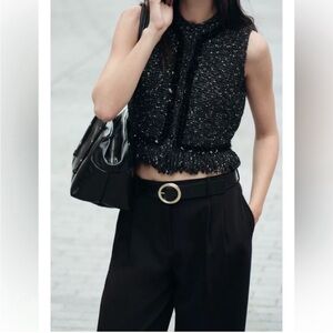 Zara Black and White Tweed Cardigan